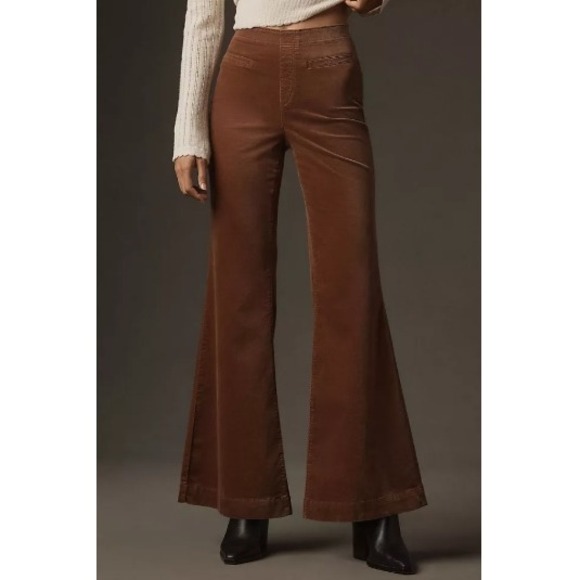 Pilcro Pants - Pilcro High Rise Velvet Retro Flare Pants Women 30 Brown Stretch Bell Bottom 70s